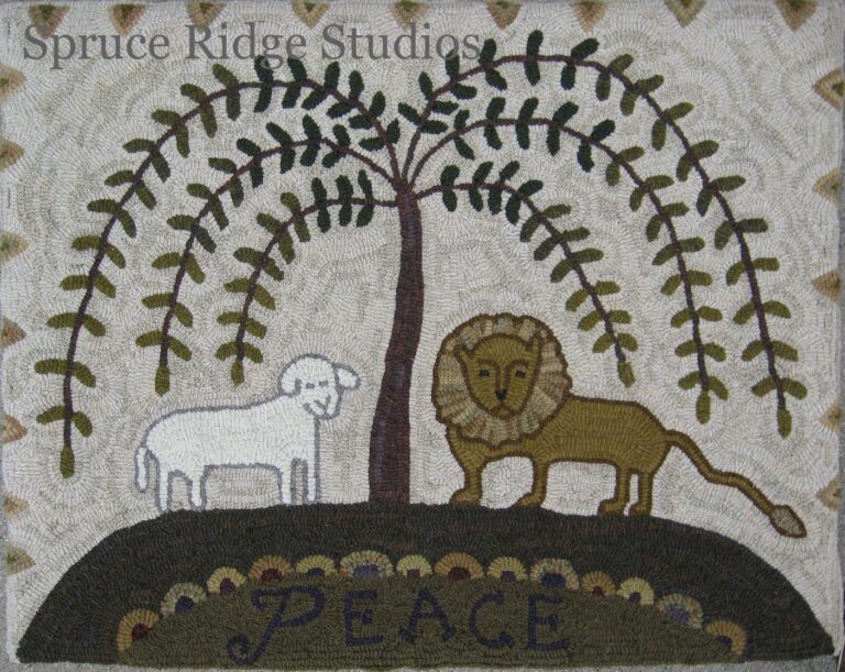Lion and Lamb hooked rug by Kris Miller